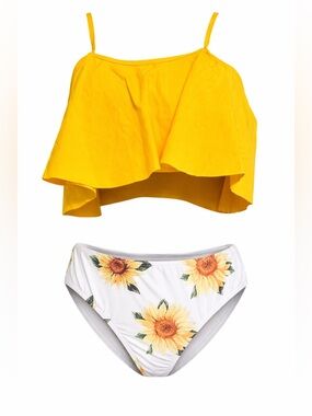 Bright Yellow Sunflower Bikini Set | Girls Size (9–13) | Cute Summer Swim